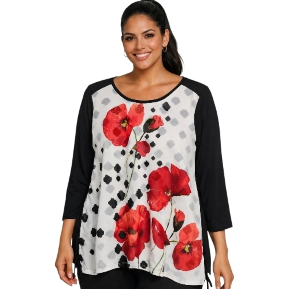 Elegant Floral Print Blouse with Black Accents